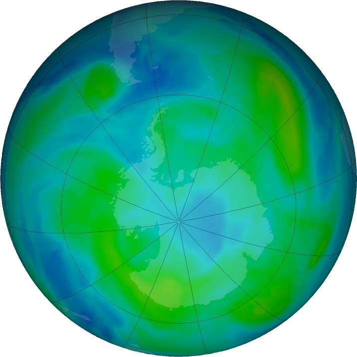 Antarctic ozone map for 06 March 2020